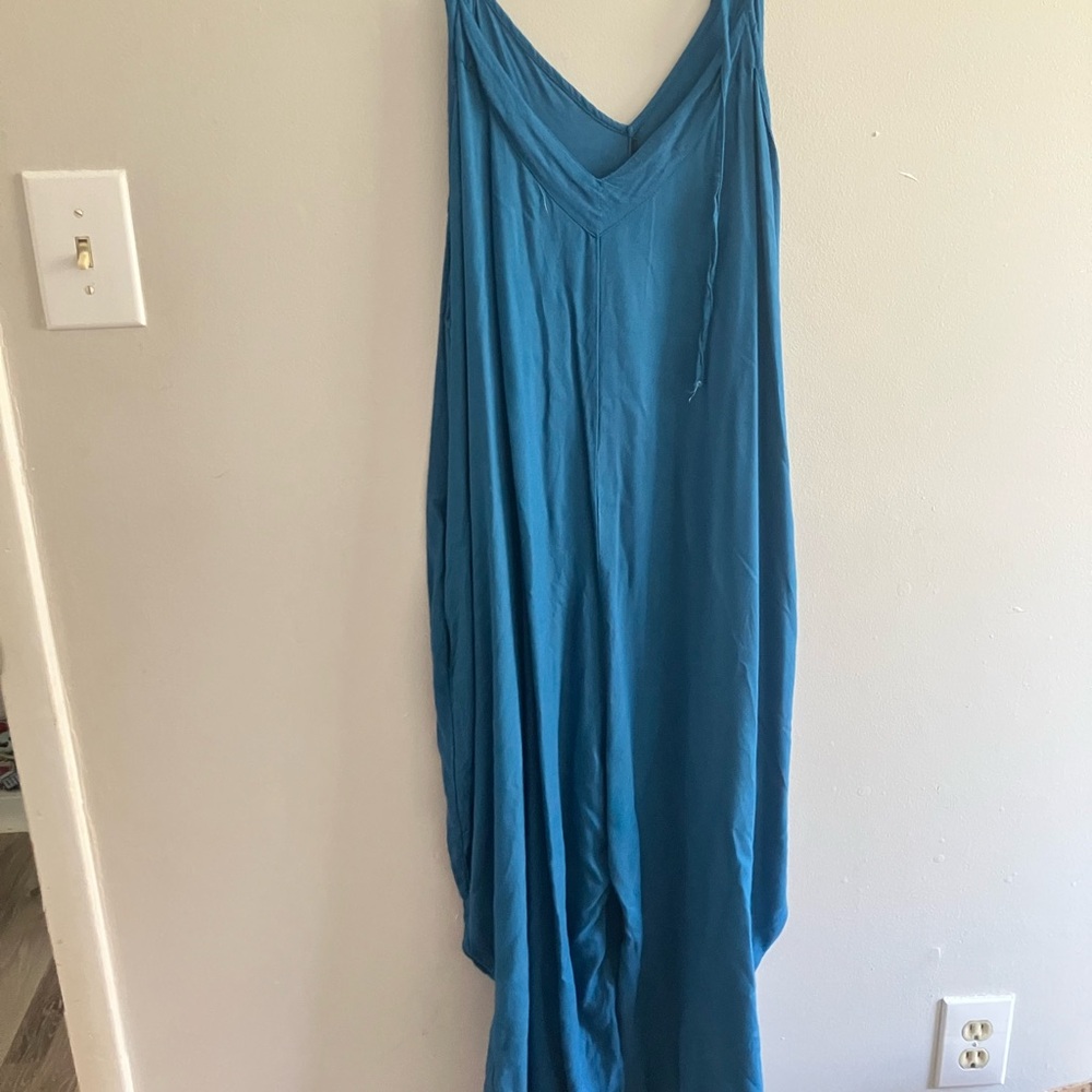 Teal V-Neck Wide-Leg Jumpsuit